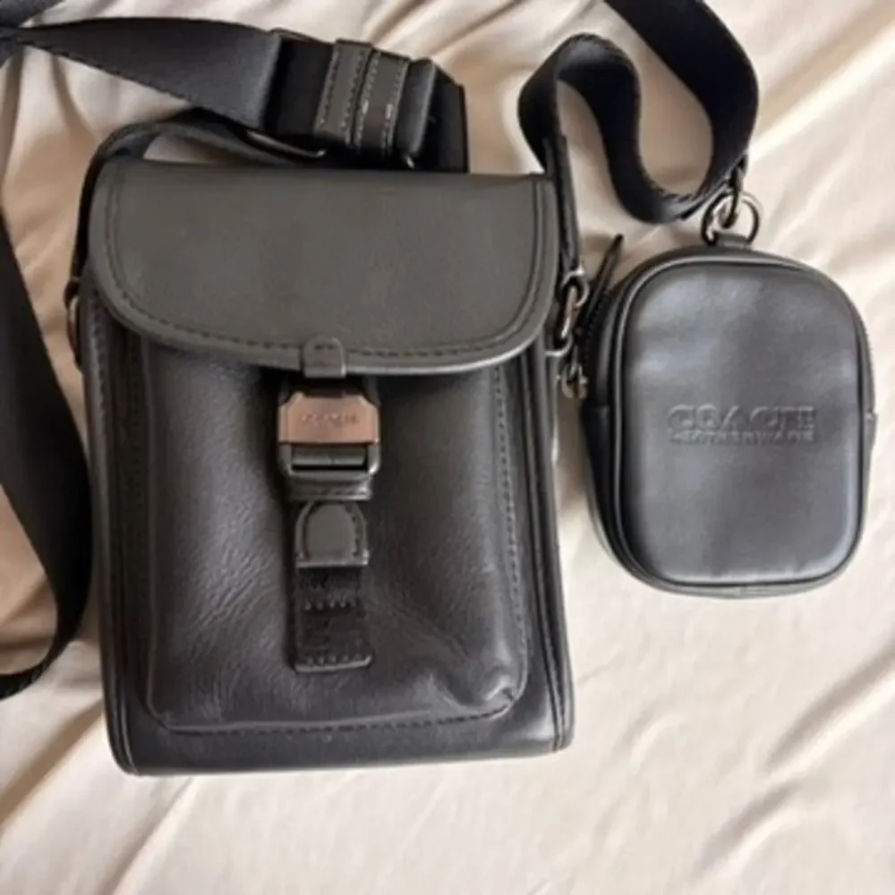Vintage Coach Charter North/South Crossbody Bag w/ Matching Pouch - Black